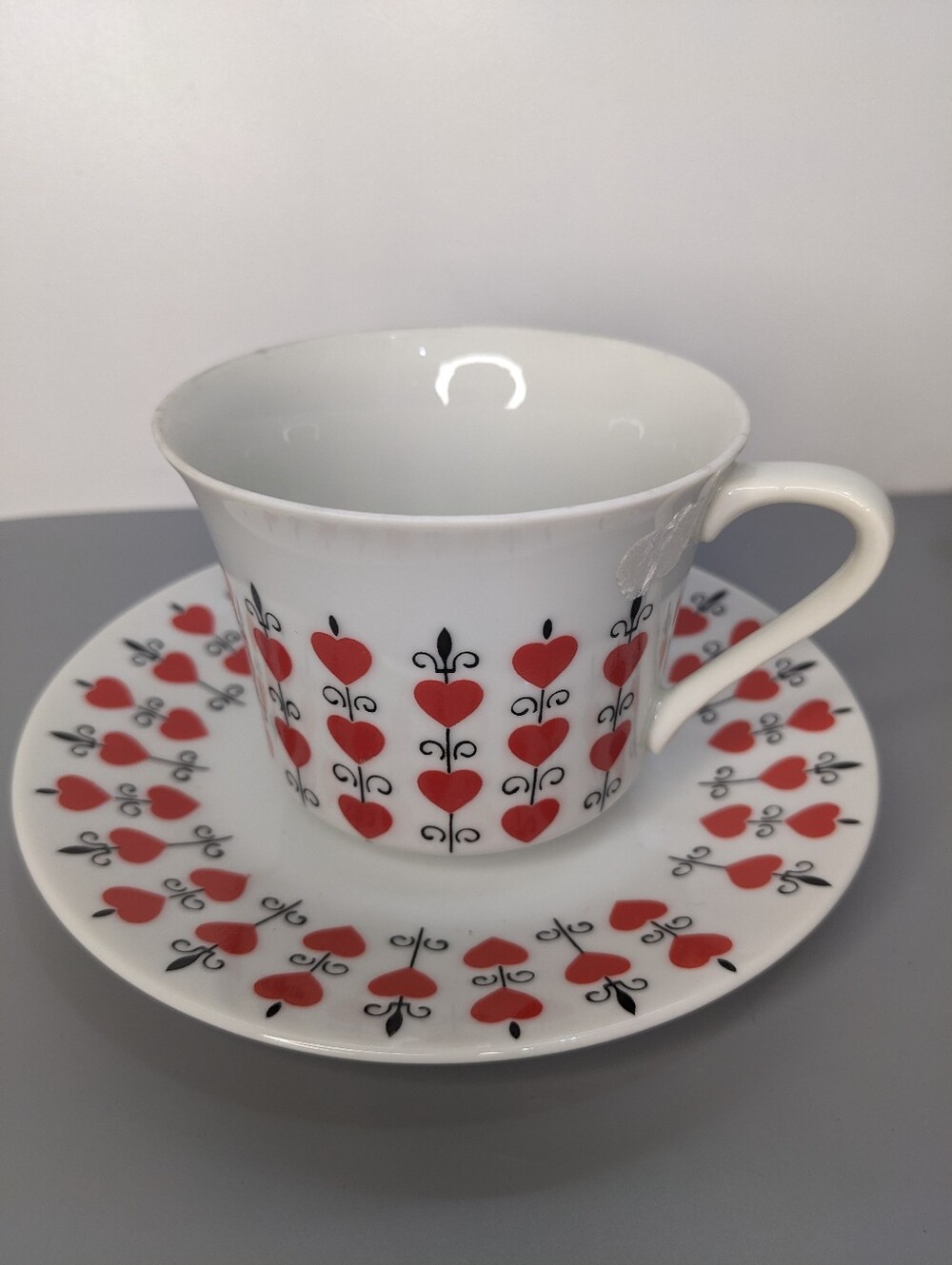 Relpo Japan 6148 Heart Pattern Teacup And Saucer Vintage 1960s Ceramic Set